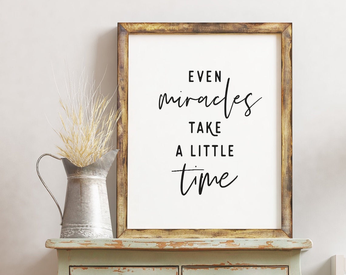 Some Miracles Take A Little Time Nursery Script Quote Wall Art - Image 2