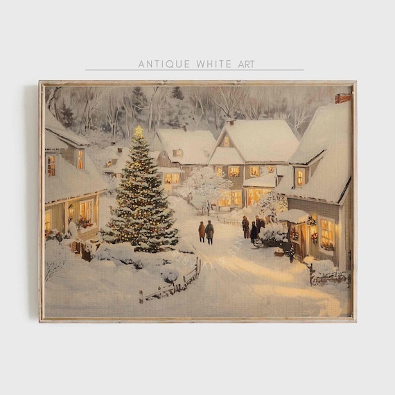 Christmas Winter Village Oil Painting Art Print