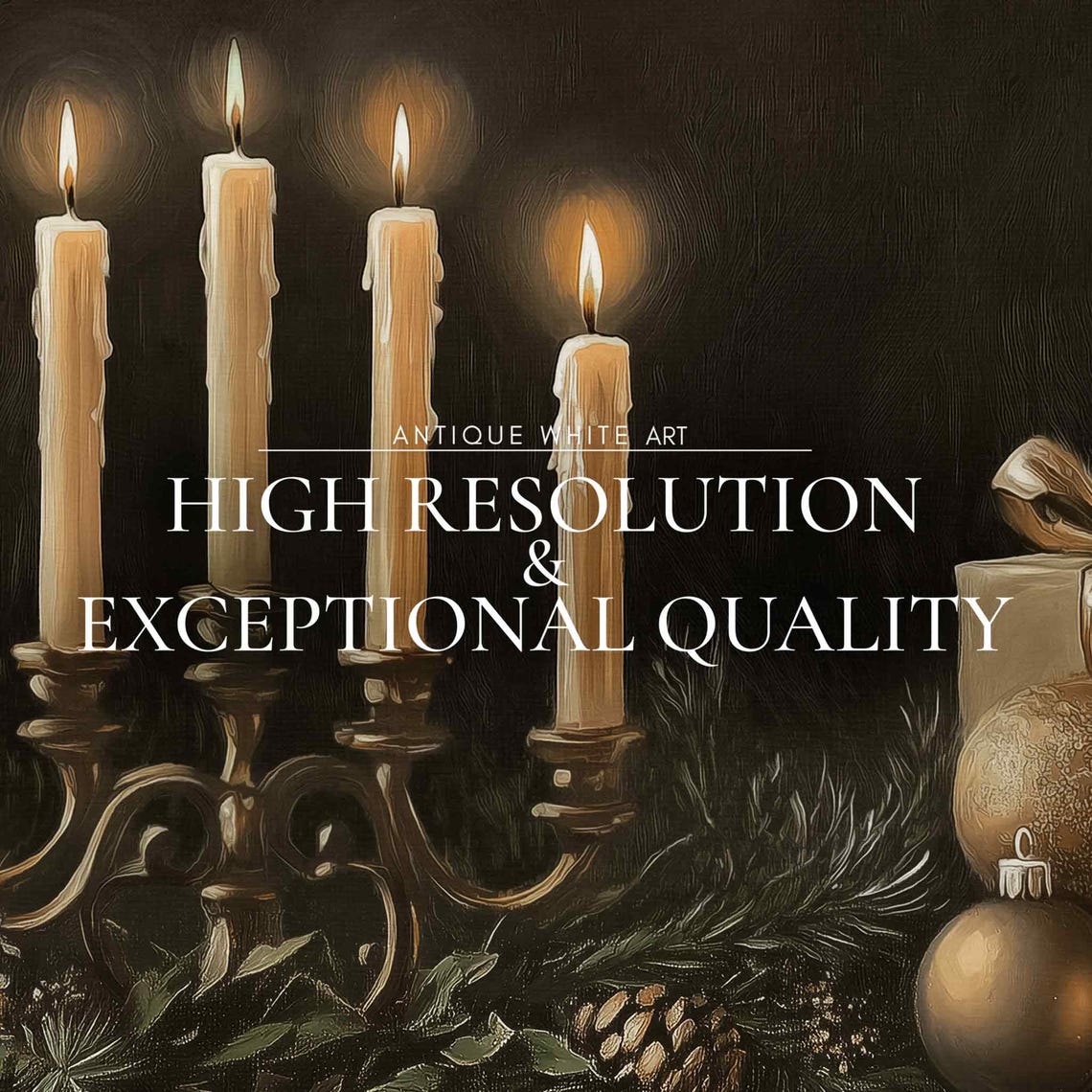 Lit Candles With Christmas Gifts Moody Dark Holiday Wall Art - Image 3