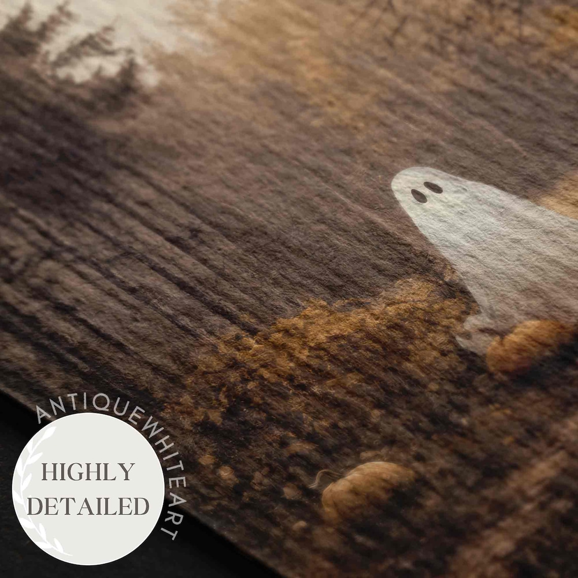 Dark Forest Halloween Ghost Print, Rustic Farmhouse - Image 3