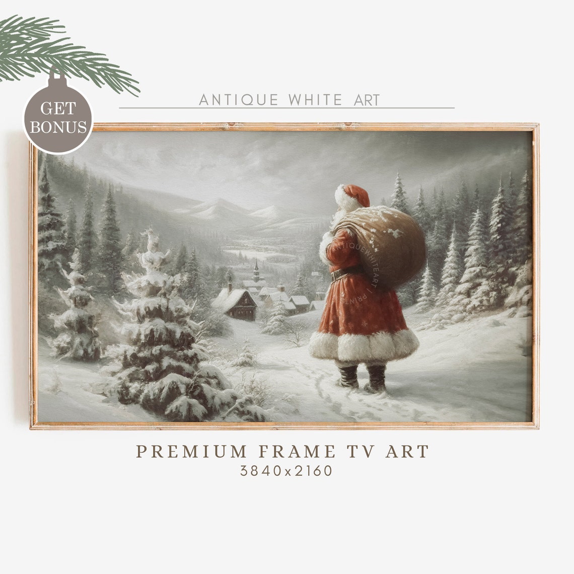Vintage Christmas Frame Tv Art Santa Claus Art For Tv Farmhouse Painting Christmas Holiday Decor Tv Art Wa22