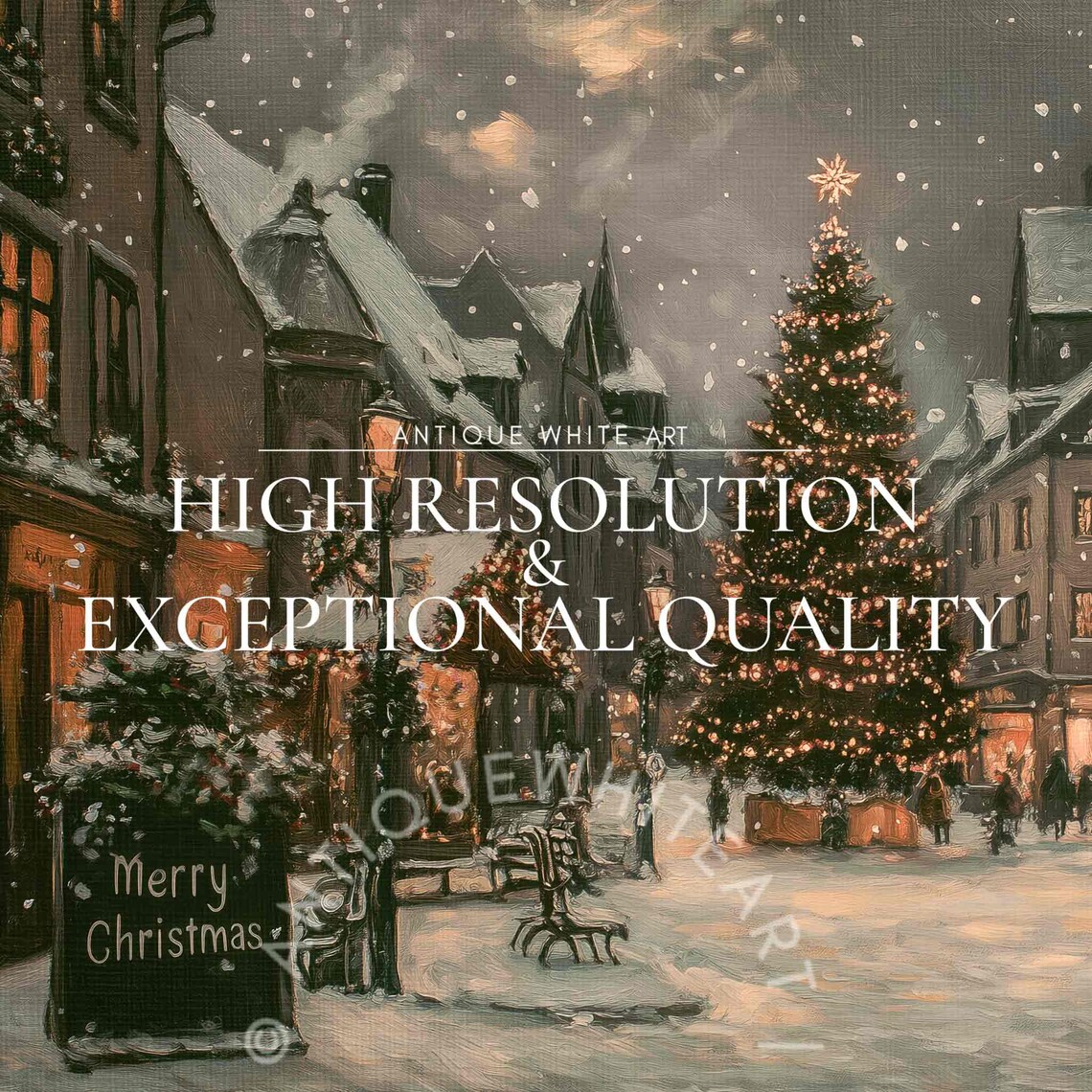 Christmas Tree Farmhouse Vintage Town Art Print - Image 3