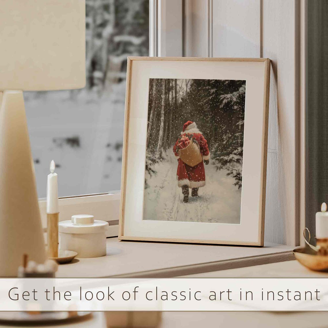 Santa Claus With Gift Sack Walking In Snowy Woods Night Poster - Image 3
