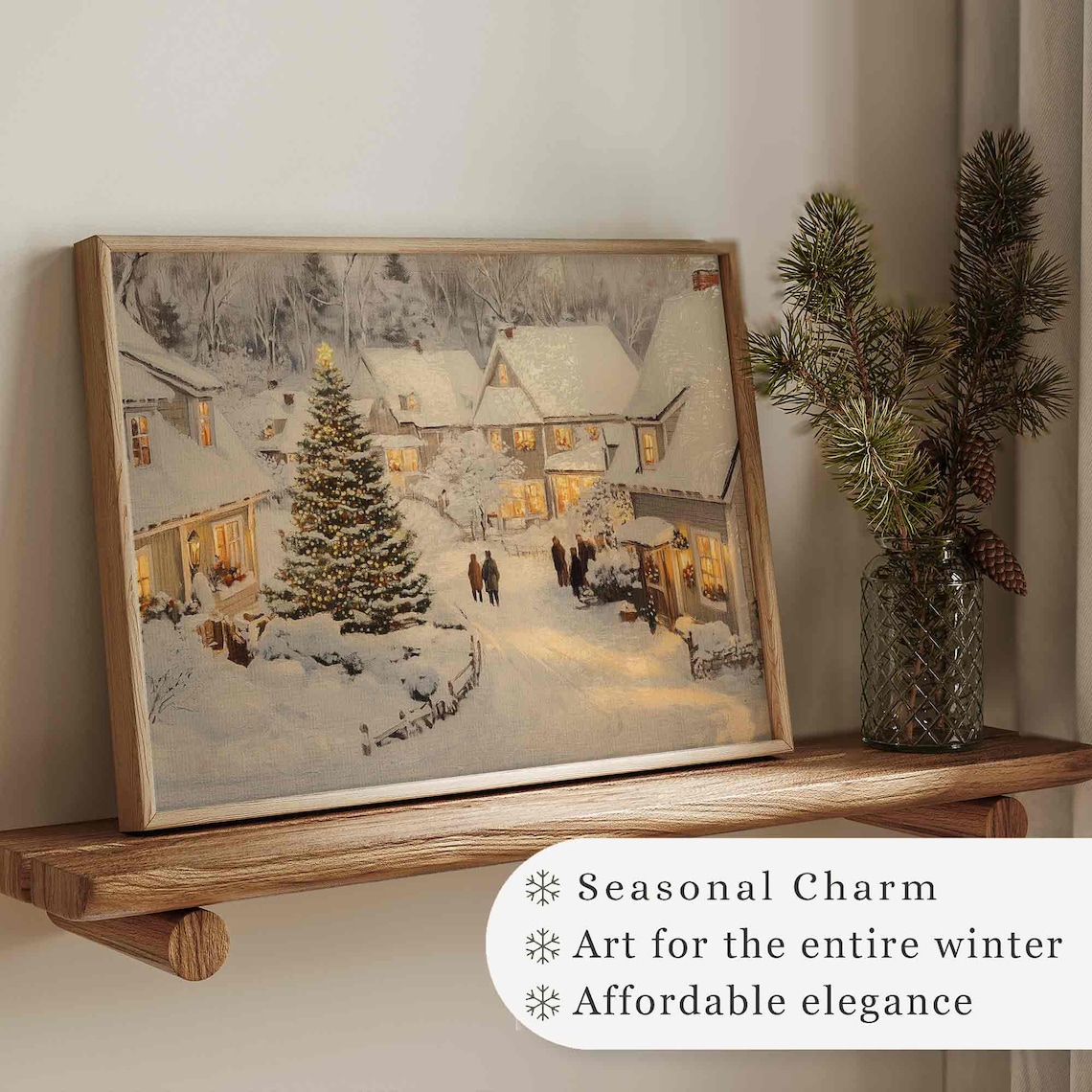 Christmas Winter Village Oil Painting Art Print - Image 3