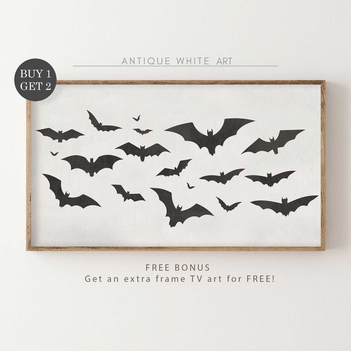Three Cute White Ghosts Black Background Vintage Halloween Art Print - Image 3