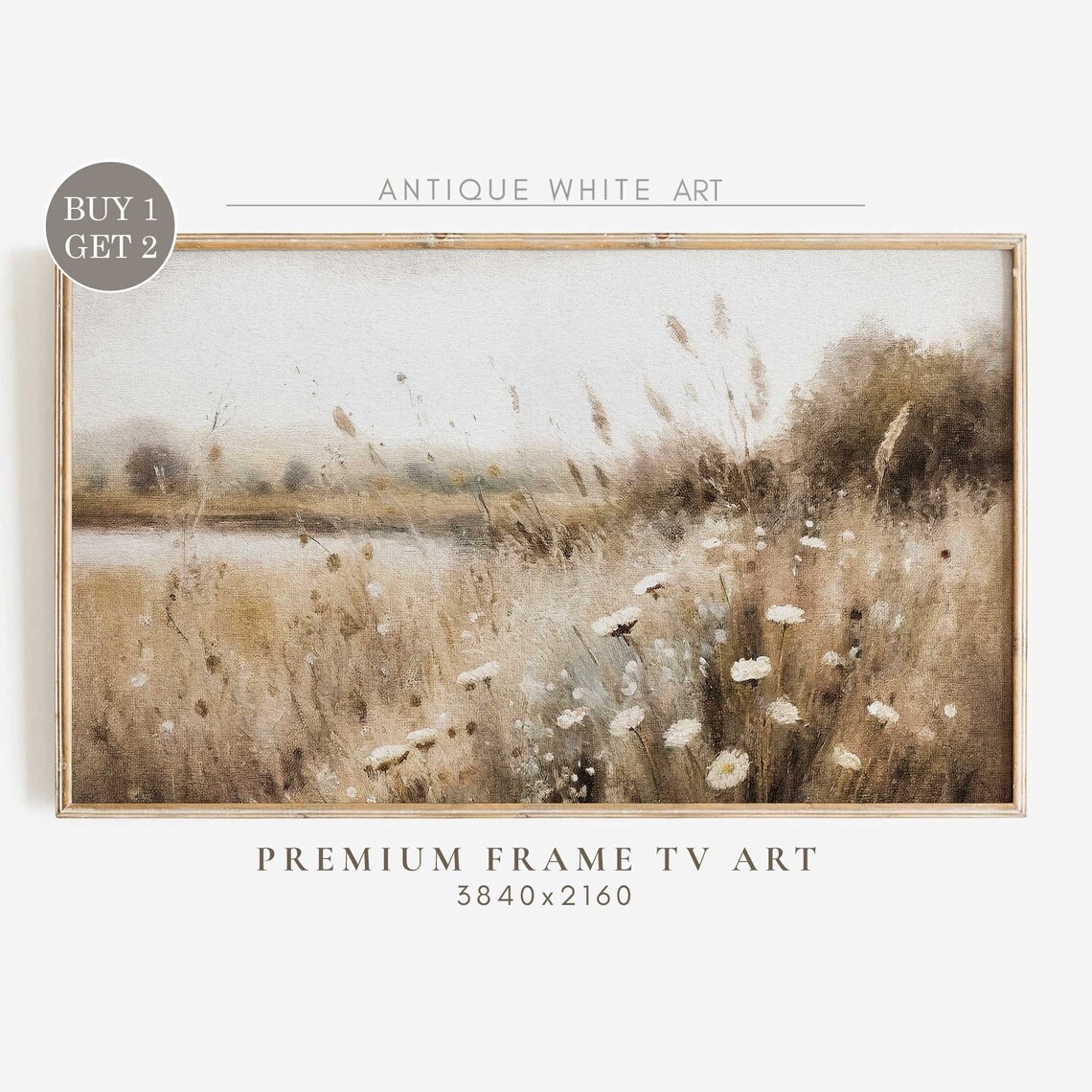 Spring Wildflower Field, Warm Tone Landscape Art Print
