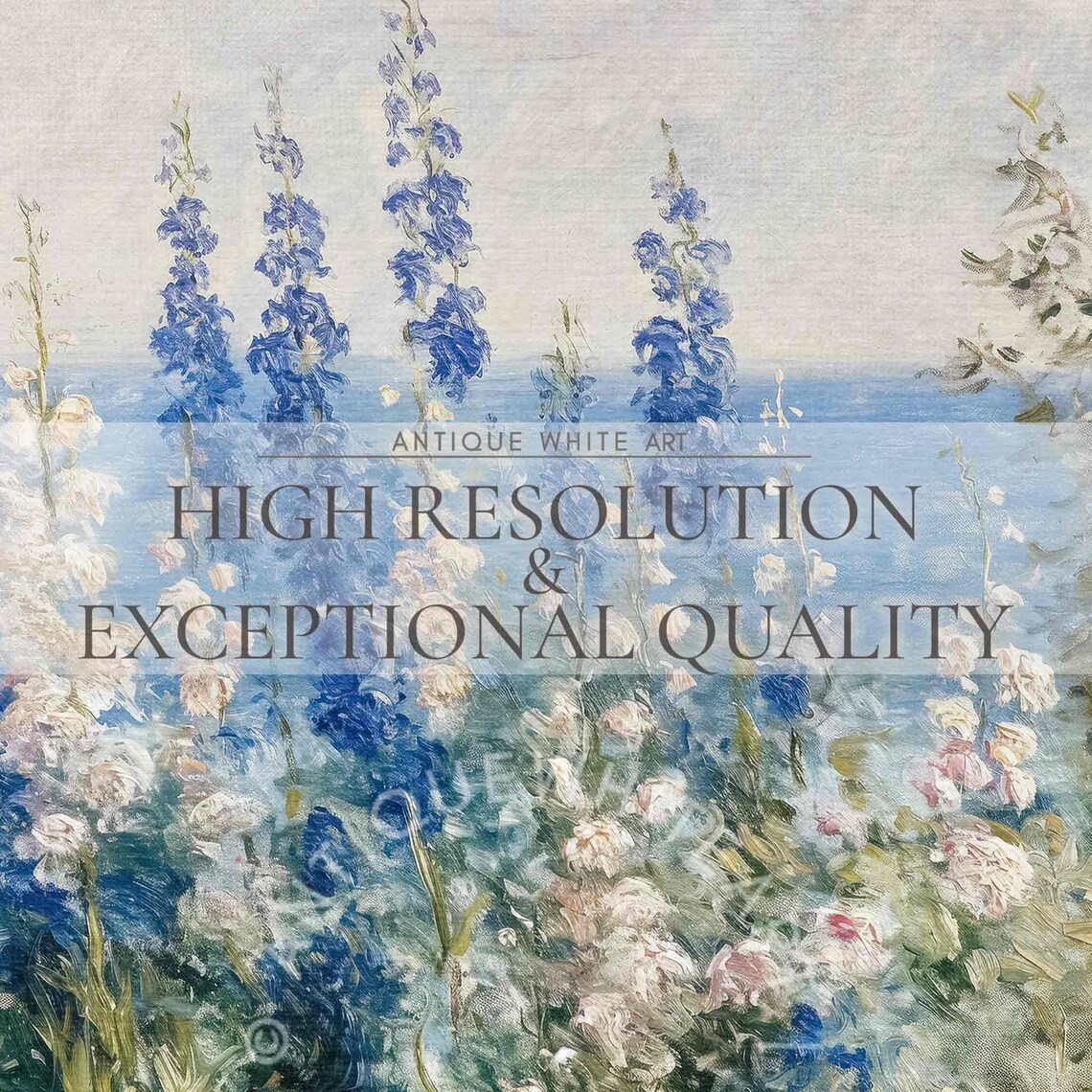 Blue Delphiniums Coastal Wildflowers Above Sea Vintage Garden Poster - Image 3