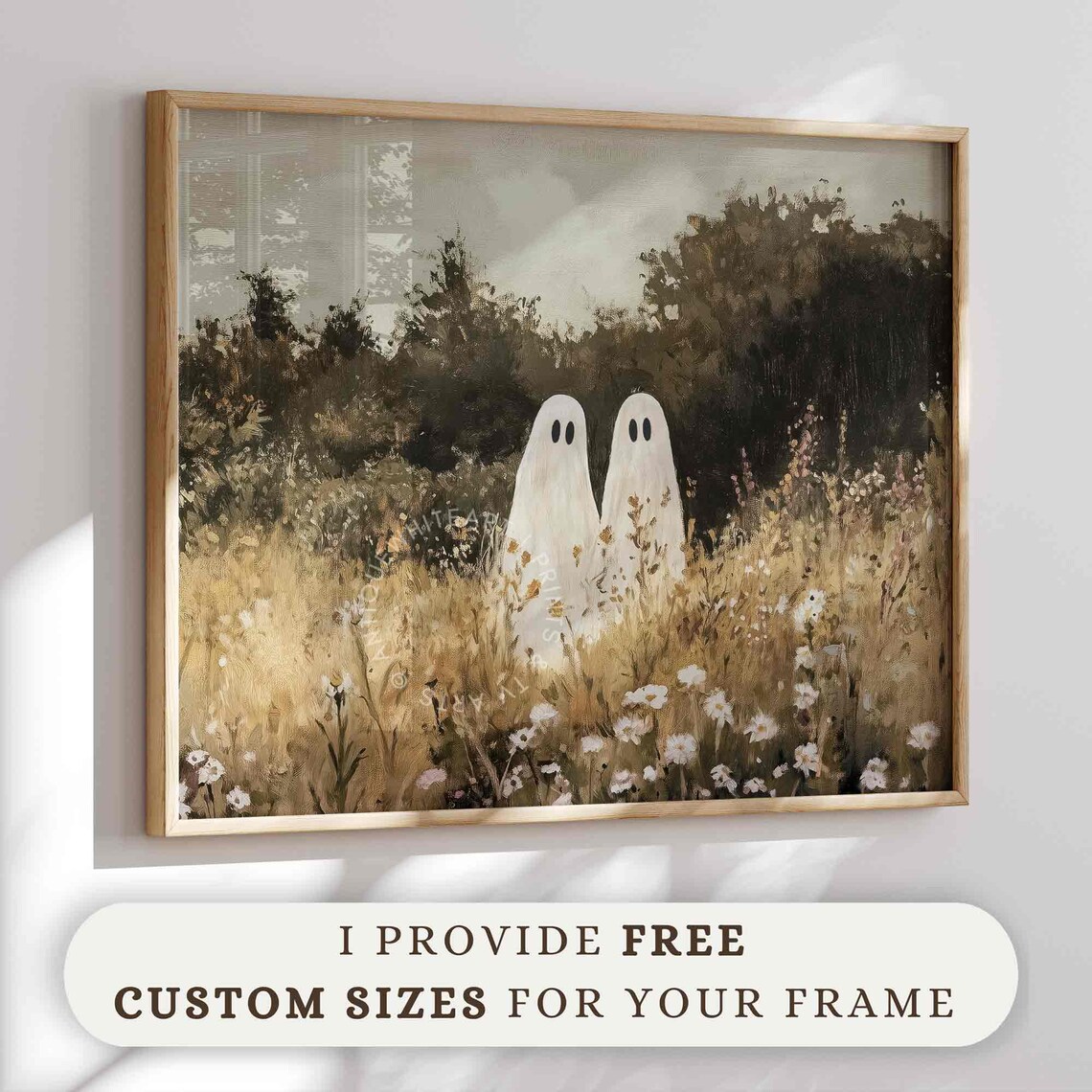 Cute Ghosts Wildflower Field Daisies Vintage Fall Meadow Halloween Poster - Image 2