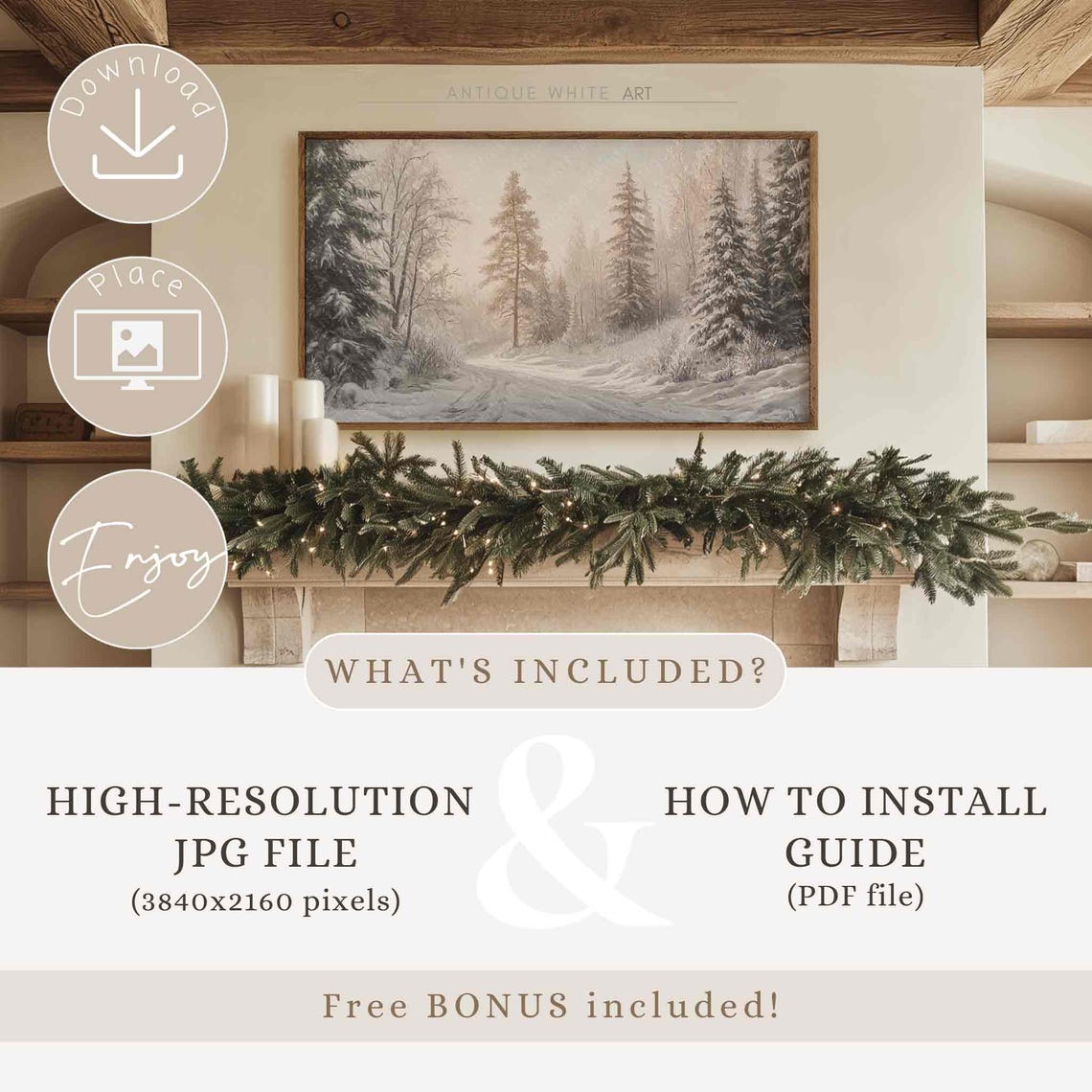 Misty Snowy Forest Path With Tall Pines Winter Landscape Wall Art - Image 3