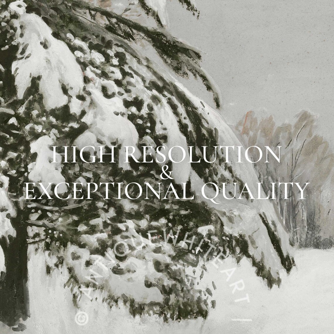 Snow Laden Pine Tree Winter Landscape Muted Vintage Snowy Art Poster - Image 4