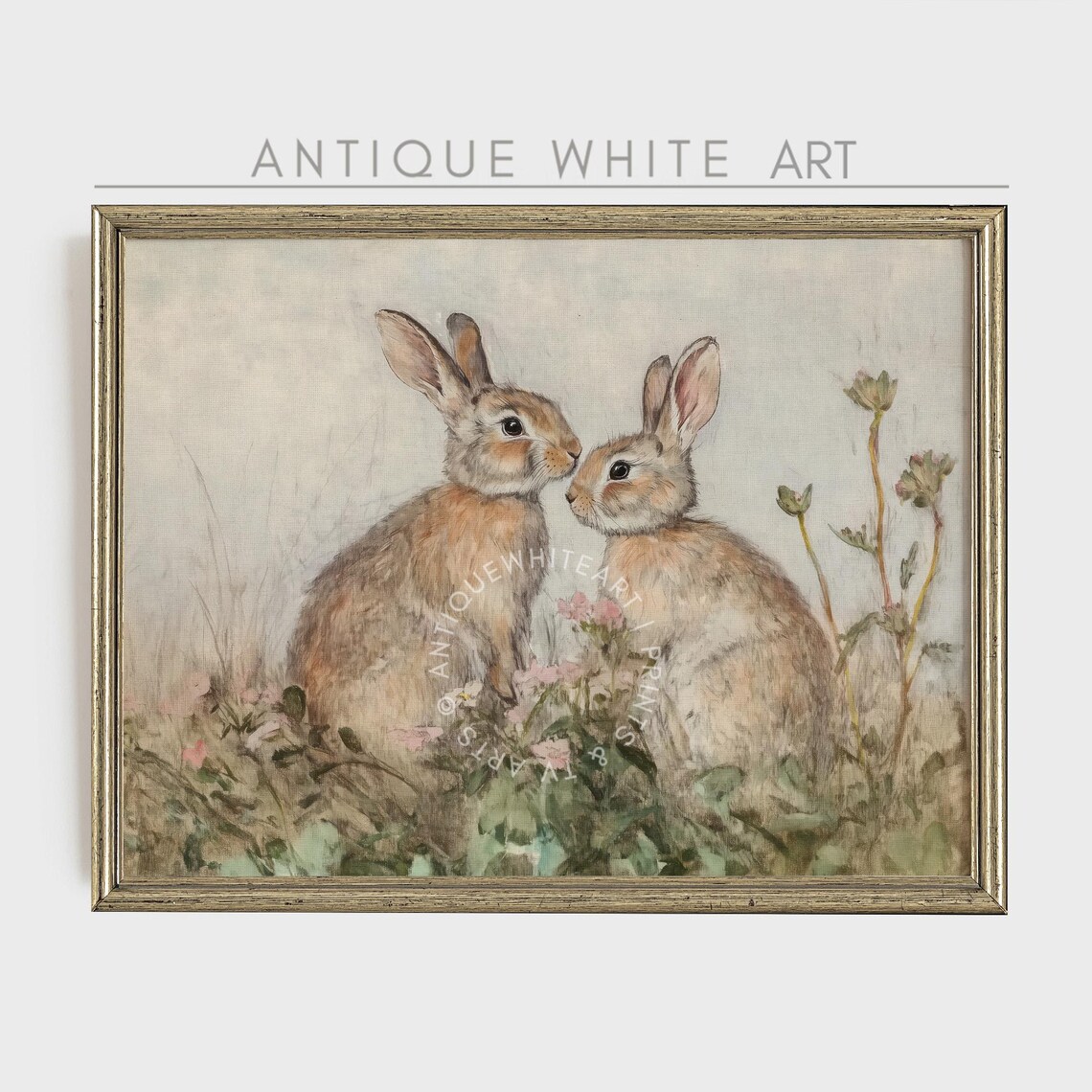 Easter Bunnies Painting, Spring Nursery Decor