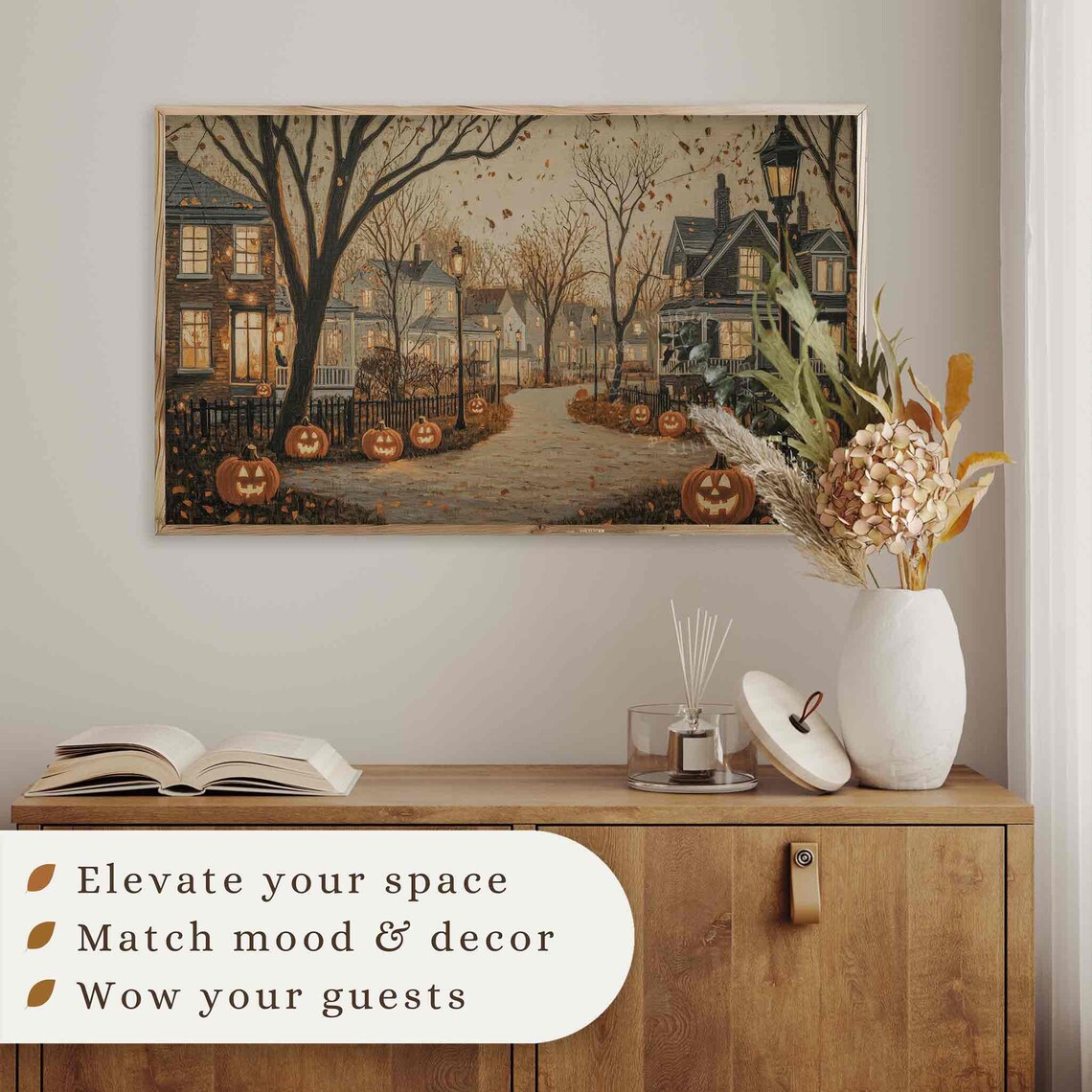Spooky Town Vintage Town Street Autumn Art Print - Image 2