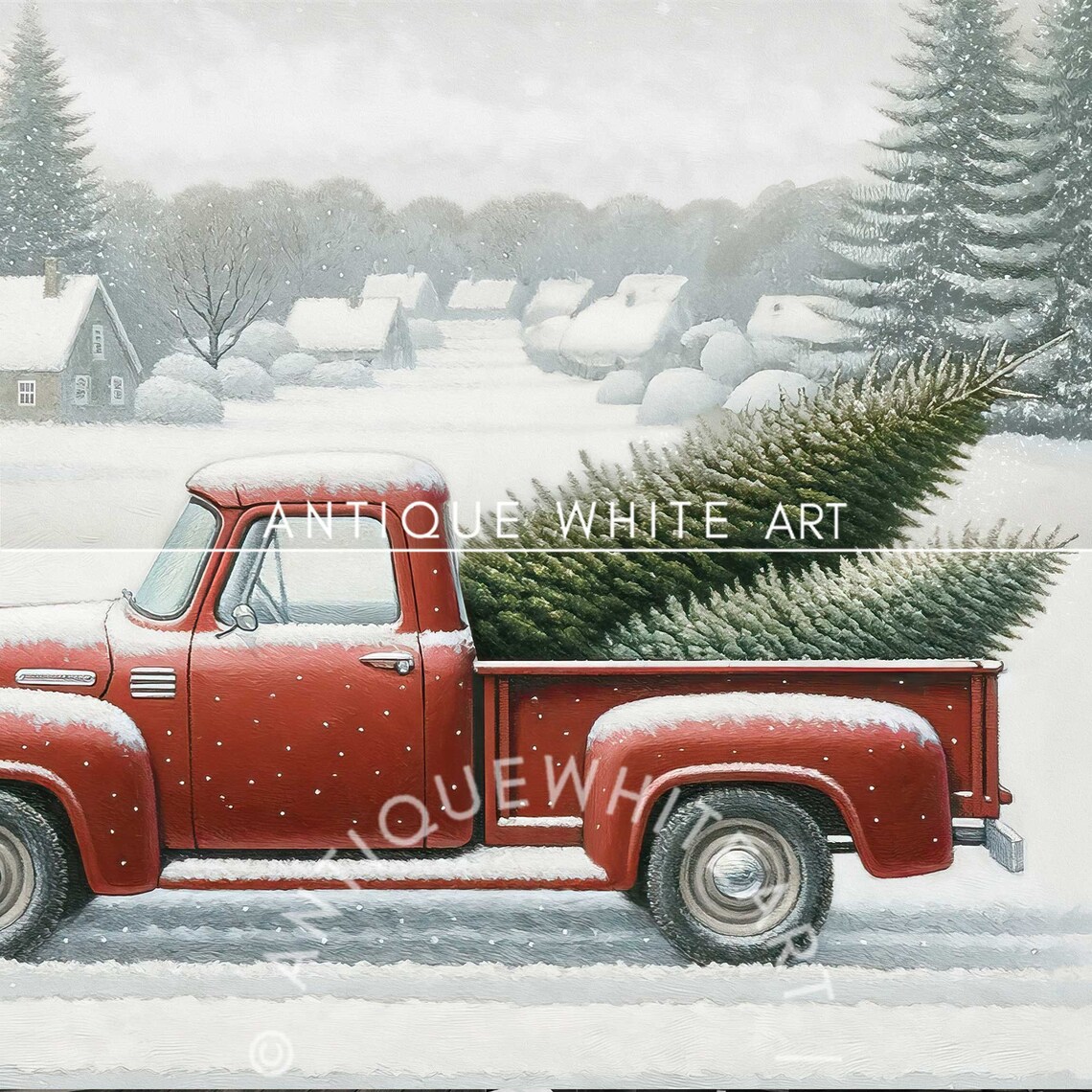 Christmas Print Farmhouse Winter Painting Seasonal Wall Art Red Truck Christmas Trees Christmas Decor W25 - Image 4