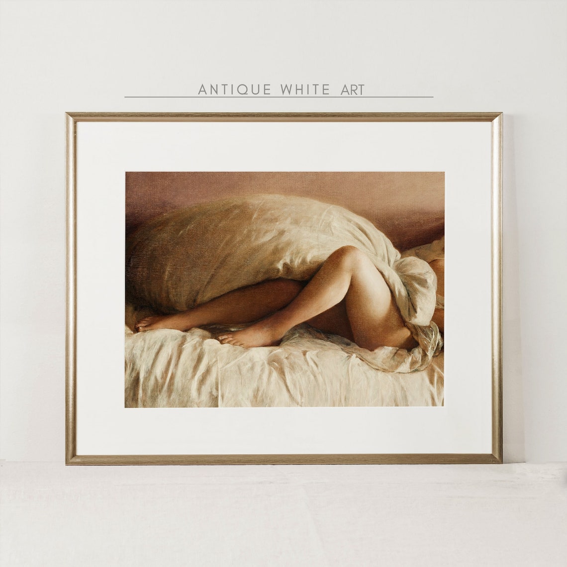 Sleeping Woman Curled Under Sheets Classical Warm Tone Art Print - Image 3