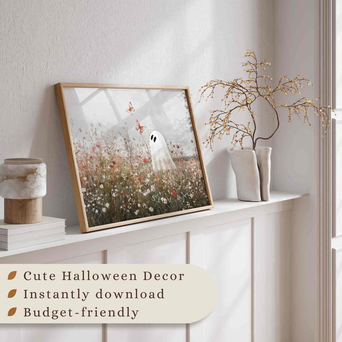 Cute Ghost in Wildflower Field Halloween Autumn Spooky Art Print - Image 4
