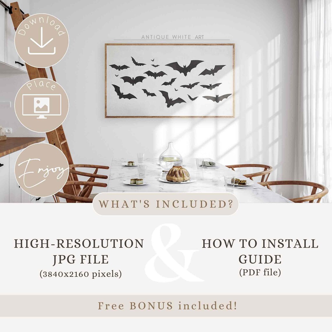 Black Bat Silhouettes Scattered On Light Background Minimalist Halloween Poster - Image 2