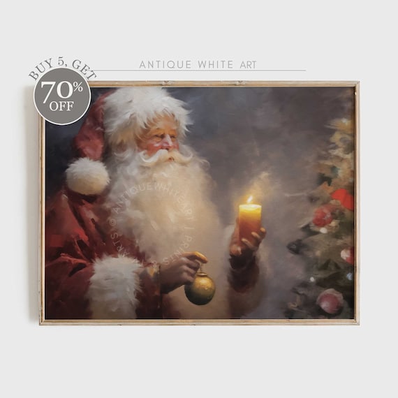 Vintage Santa Claus Wall Art Farmhouse Christmas Print Moody Christmas Decor Festive Holiday Home Decor W69