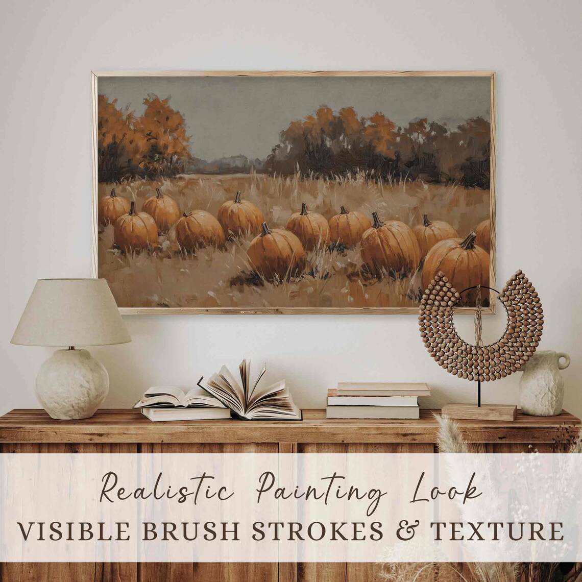 Pumpkins In Rows Across Autumn Field With Golden Trees Vintage Fall Poster - Image 3