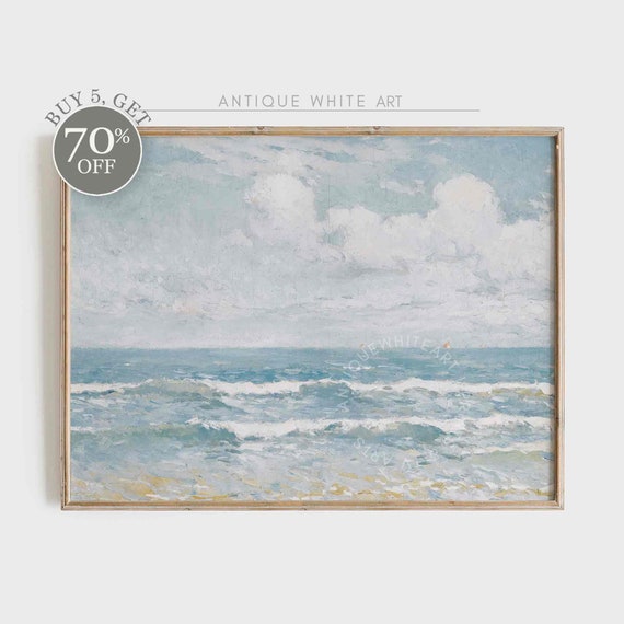 Vintage Ocean Waves, Neutral Summer Art Print