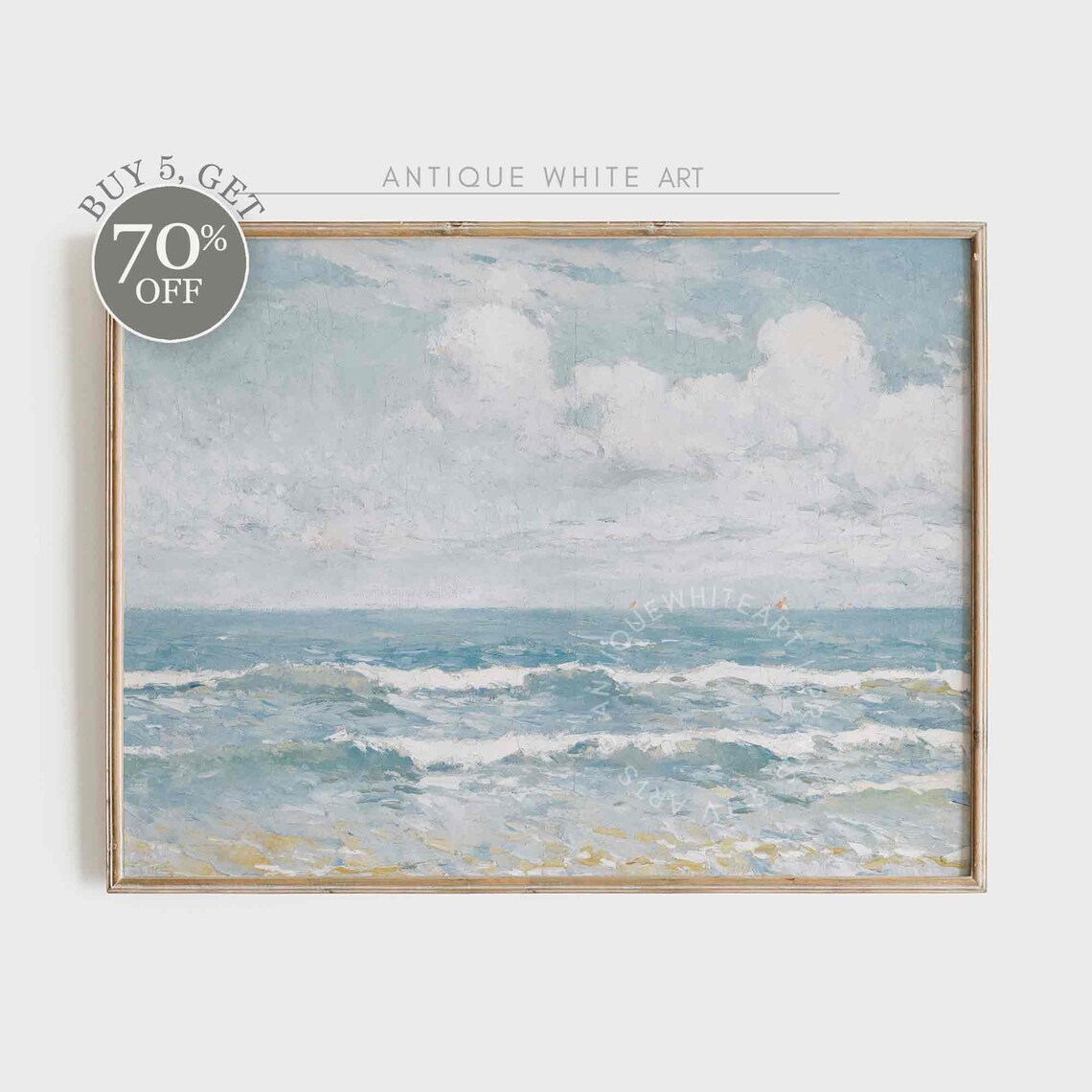 Vintage Ocean Waves, Neutral Summer Art Print