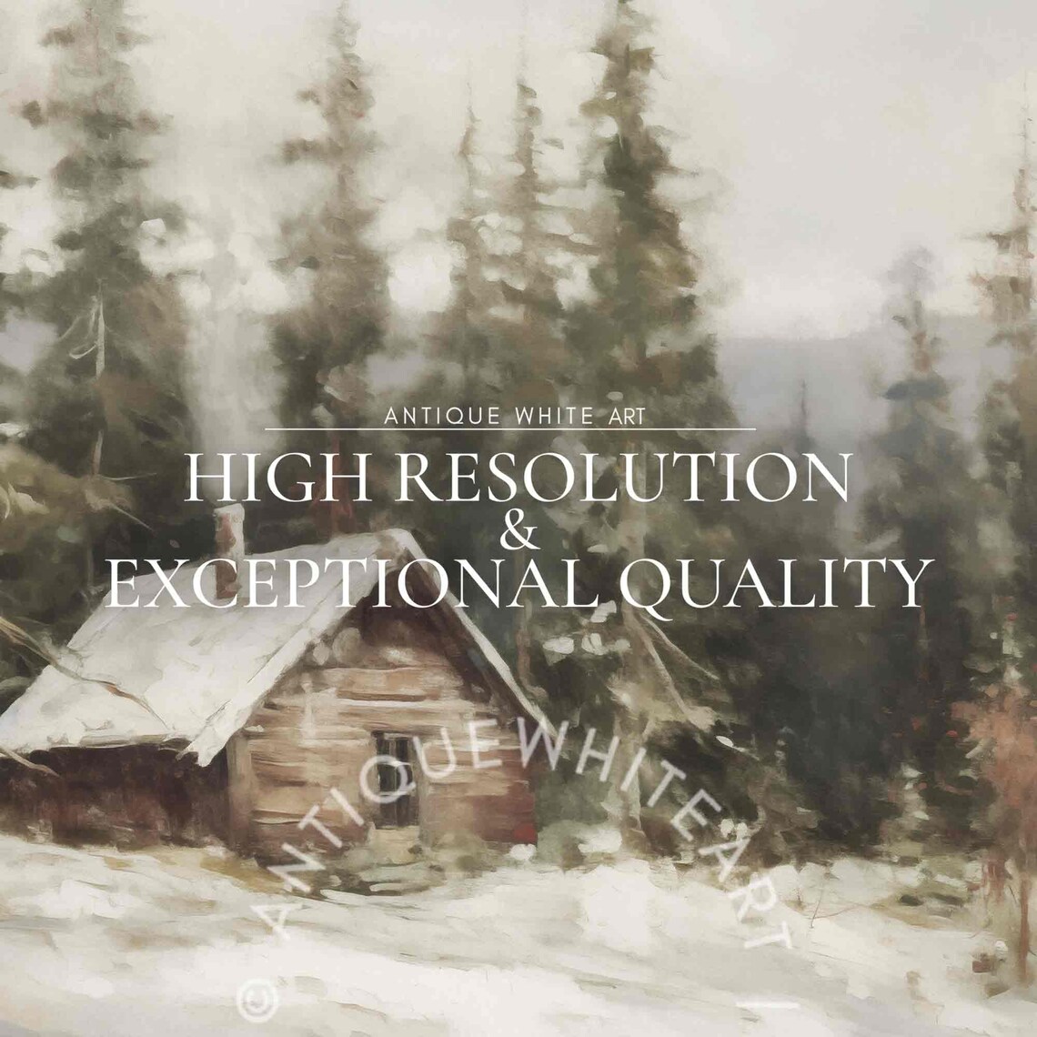 Winter Cabin Rustic Print, Vintage Landscape Art Print - Image 3