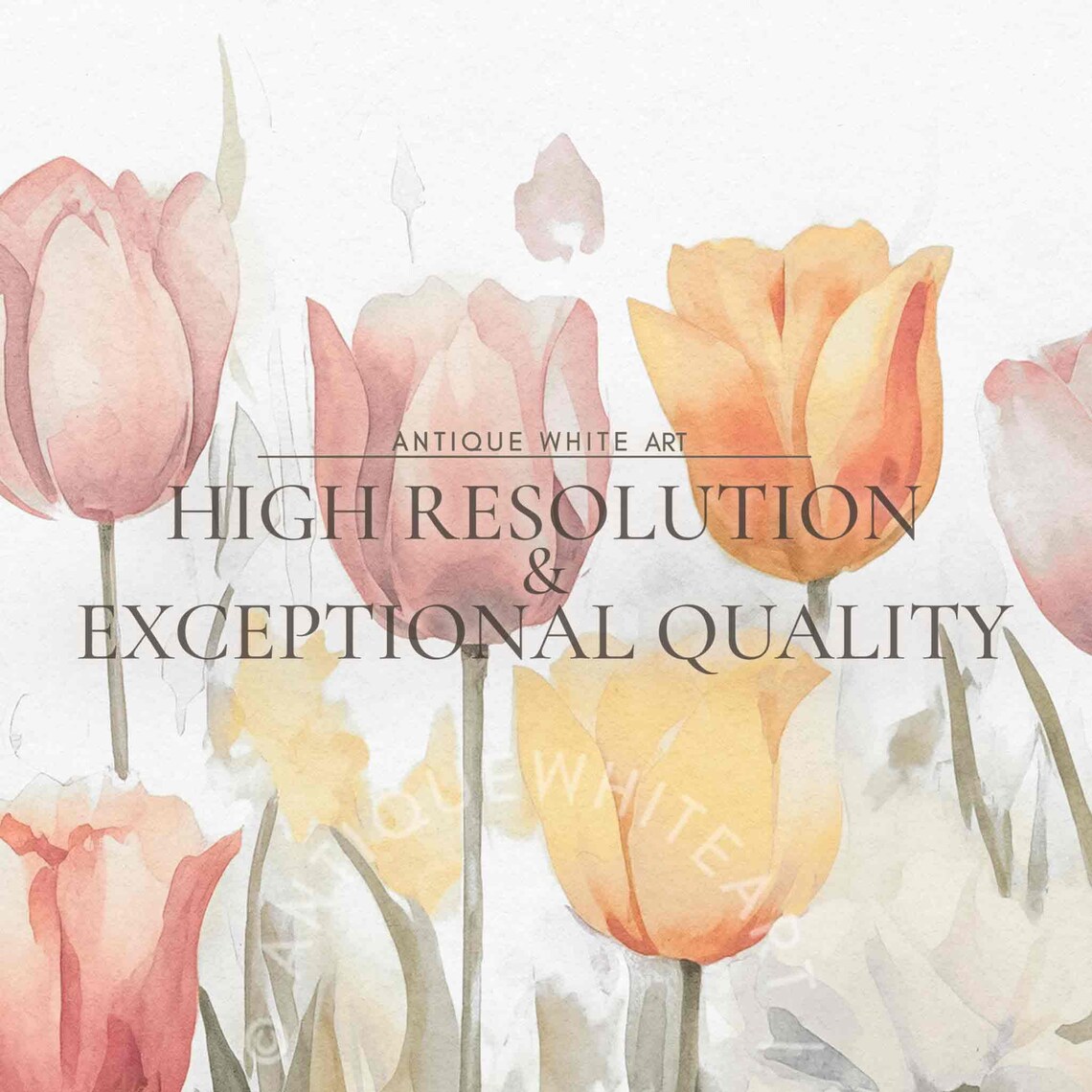 Pastel Tulip Row Watercolor Spring Flowers Neutral Floral Art Poster - Image 3
