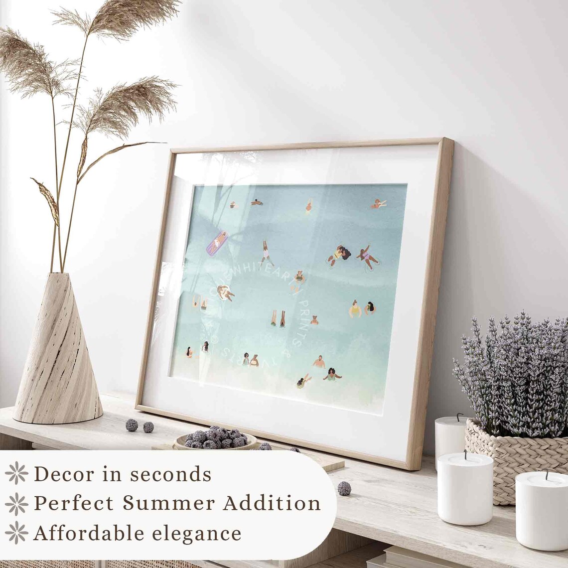 Aerial Beach Swimmers Turquoise Sea Playful Coastal Pool Party Poster - Image 4