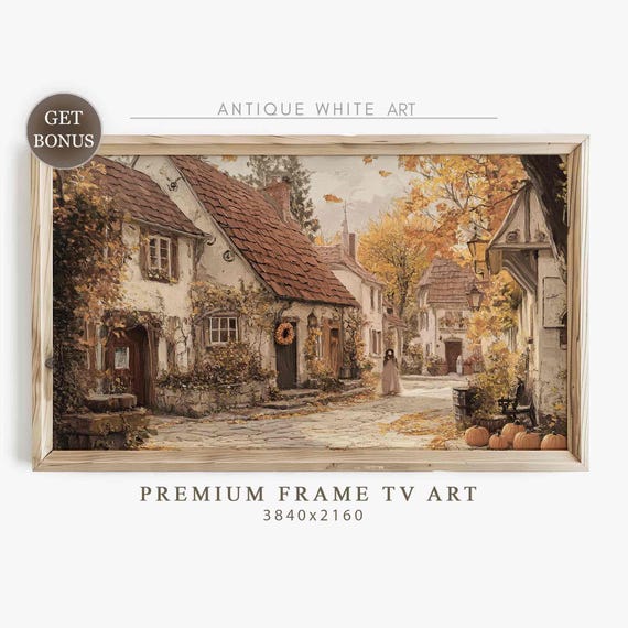 Vintage Street Frame TV Art, Cozy Fall Holiday Print