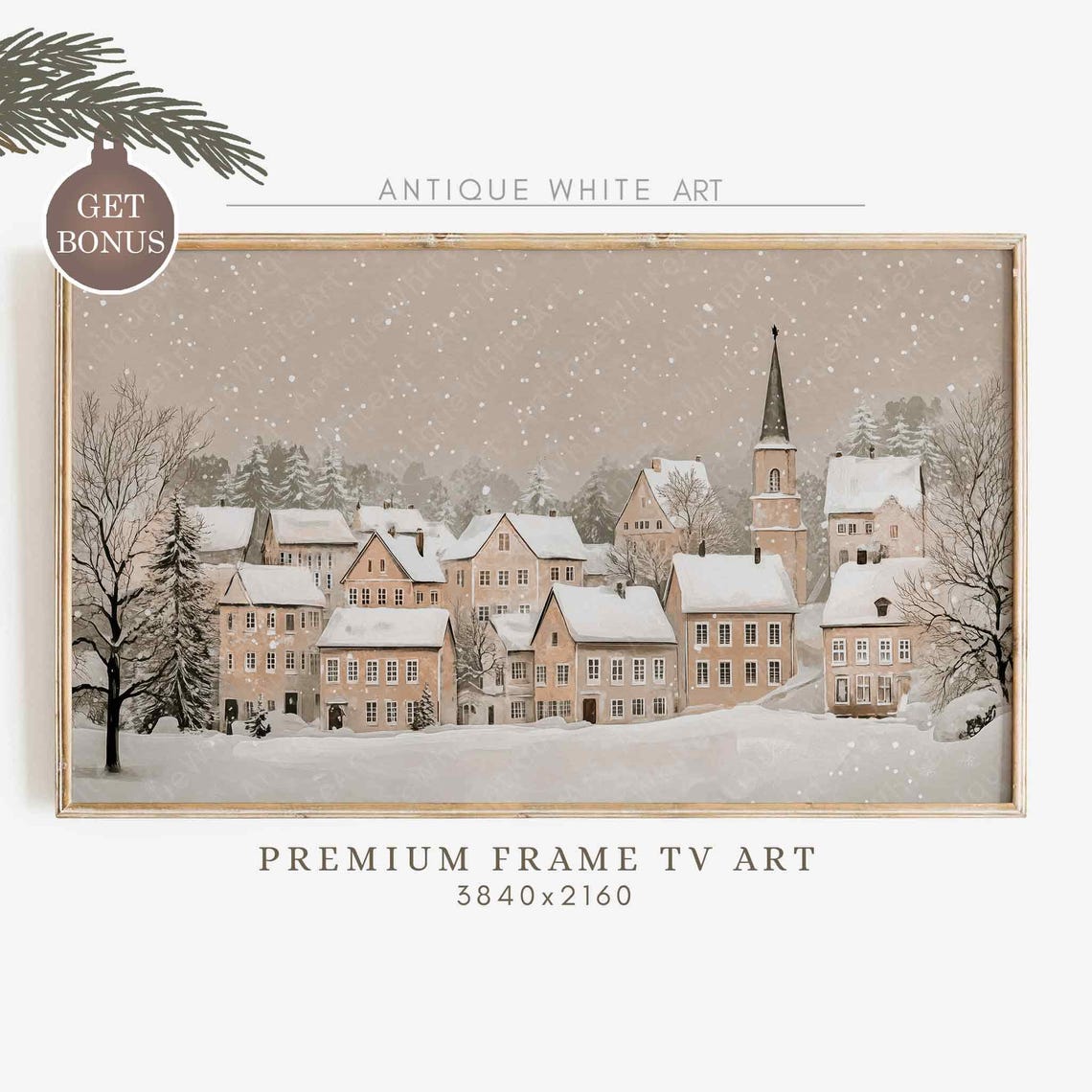 Christmas Village Frame Tv Art Winter Town Art Christmas Painting For Tv Neutral Holiday Frame Tv Art Christmas Home Decor Wa82