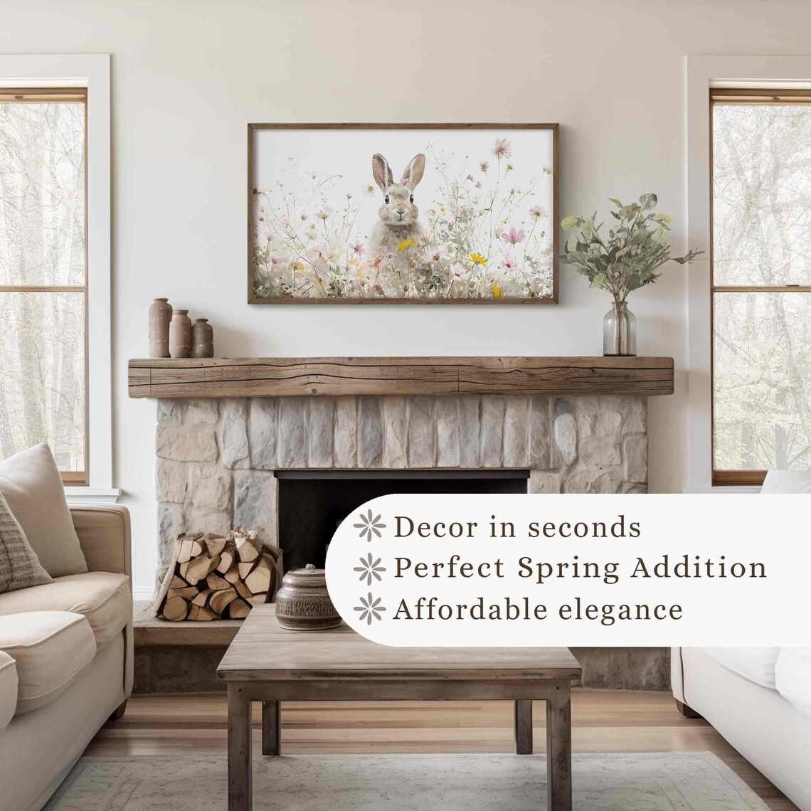 Easter Bunny Spring Wildflower Field Art Print - Image 4