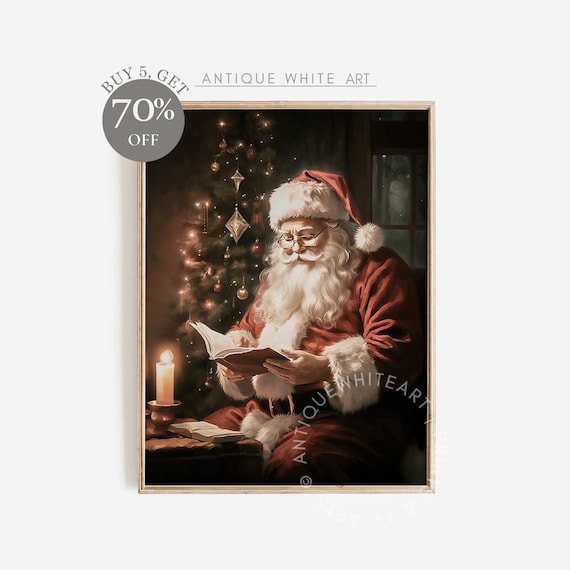 Vintage Santa Claus Christmas Art Print, Farmhouse Decor
