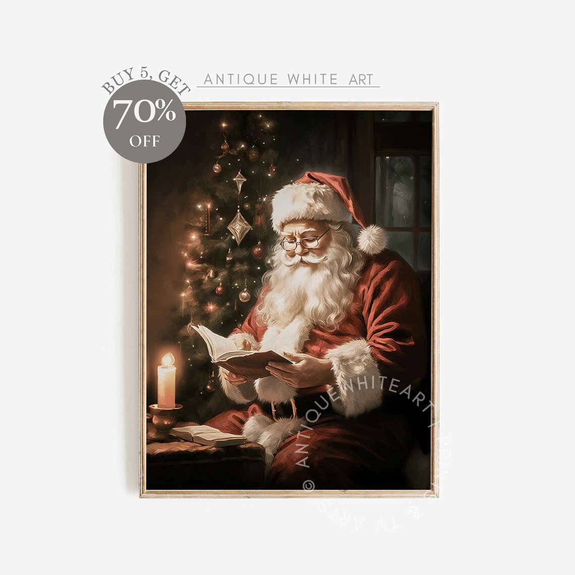 Vintage Santa Claus Christmas Art Print, Farmhouse Decor