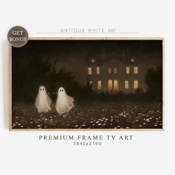 Dark Halloween Frame Tv Art Spooky Ghost Tv Art Halloween Wildflower Field Painting Quirky Cute Ghosts Screensaver Fall Decor Tv495