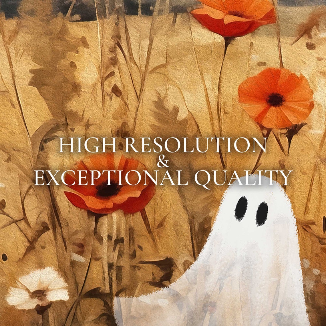 Cute Ghost Poppy Wildflower Field Autumn Vintage Wall Art Print - Image 4
