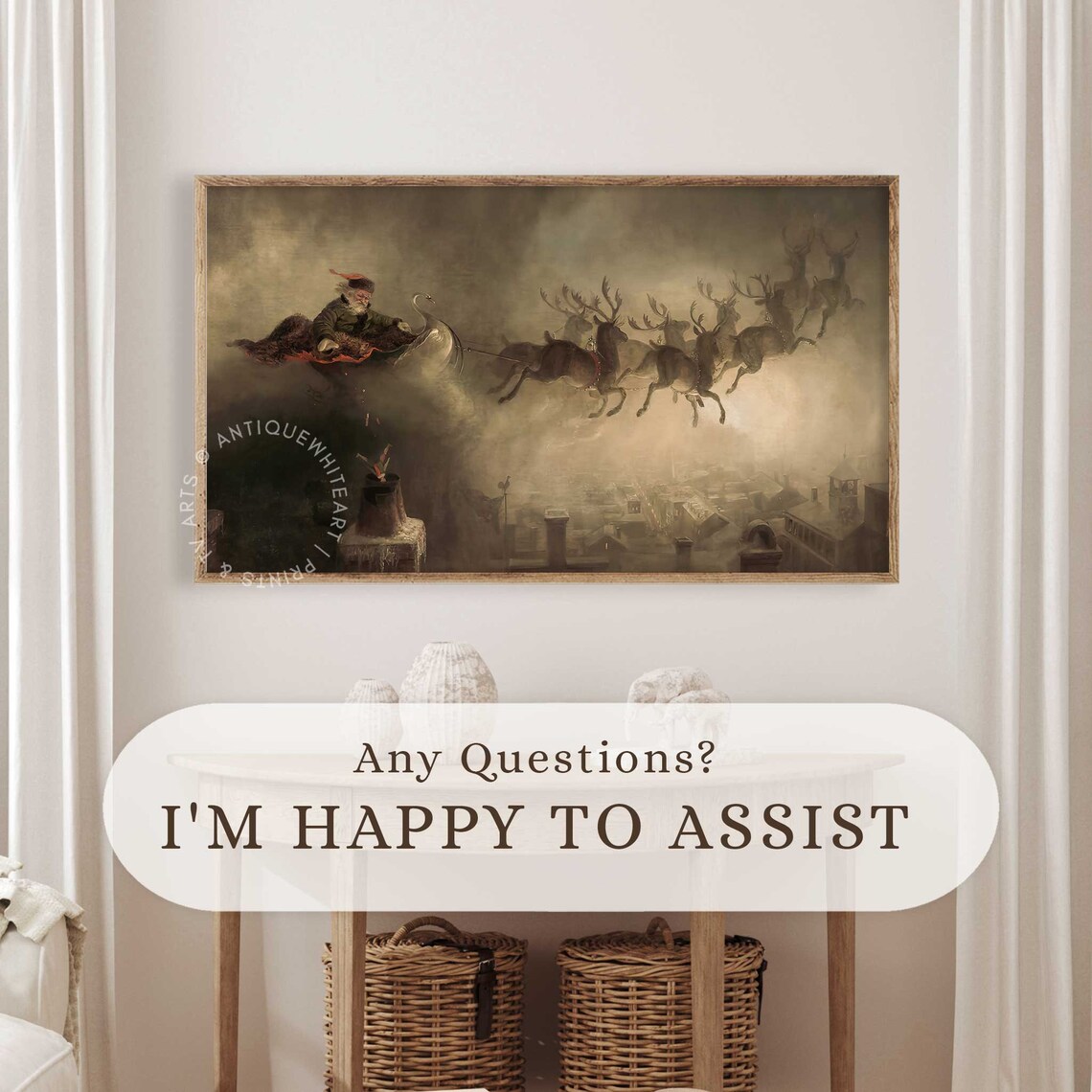 Vintage Christmas Santa's Sleigh Farmhouse Art Print - Image 2