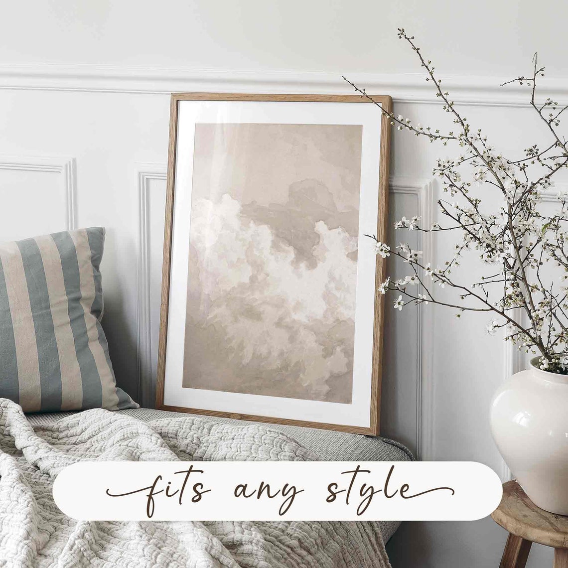 Neutral Beige Cloud Study Vintage Warm Tone Sky Art Wall Print - Image 4