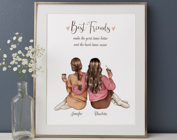 Best Friend Personalized Print Custom Friend Prints Best Friends Gift Picture Sisters Illustration Bff Custom Gift