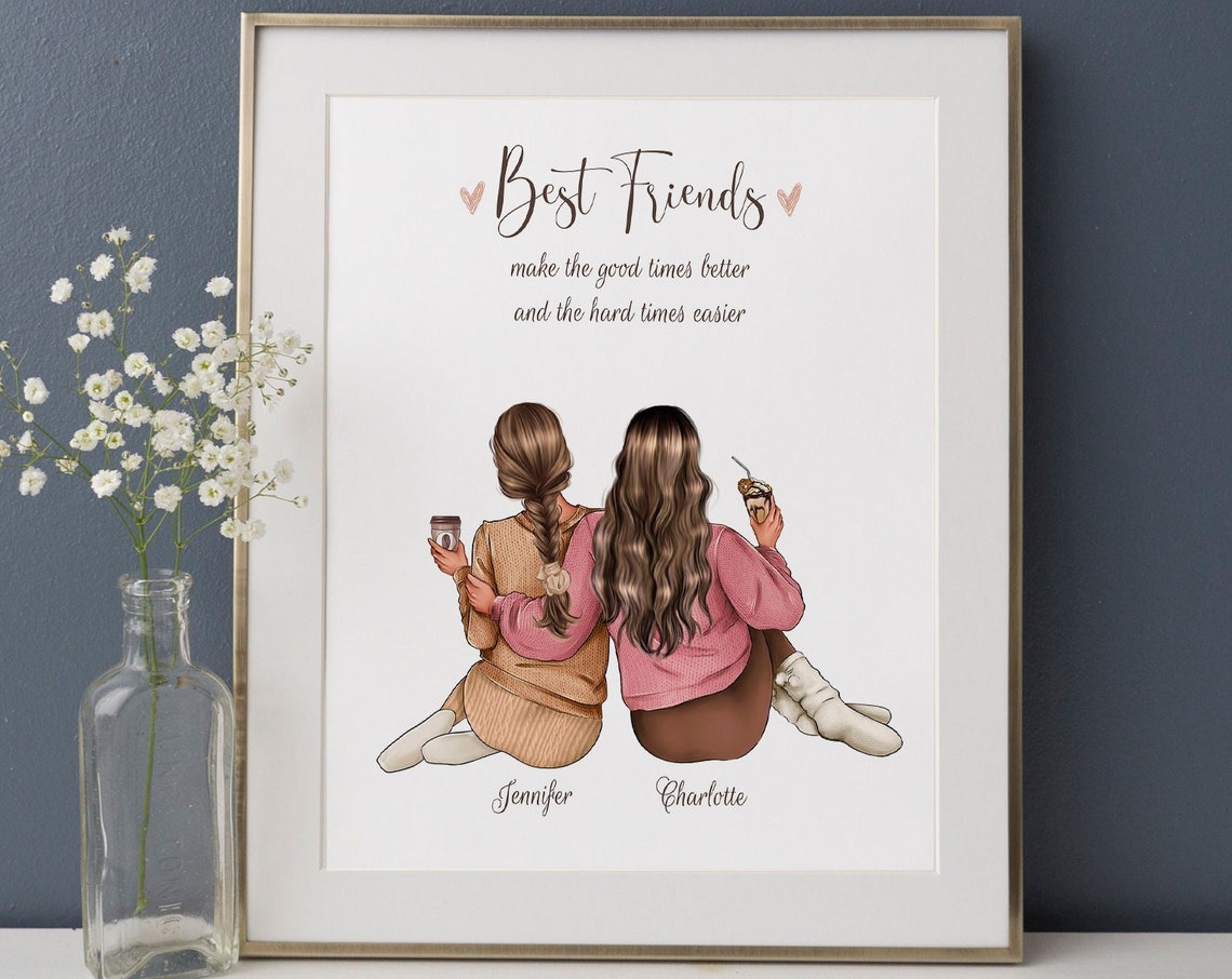 Best Friend Personalized Print Custom Friend Prints Best Friends Gift Picture Sisters Illustration Bff Custom Gift