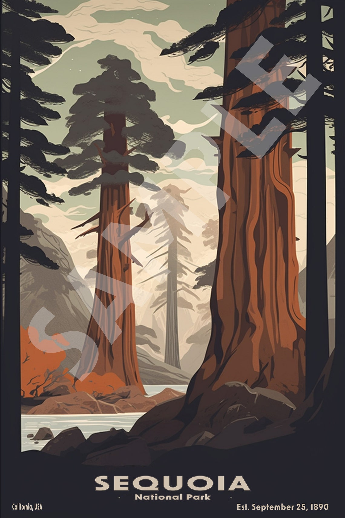 Sequoia National Park Giant Trees Vintage Travel Poster California - Image 2