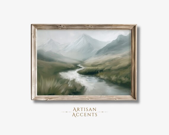 Vintage Mountains Rural Oil Painting Wall Decor Art Print Landscape Home Artwork River Ireland Scotland