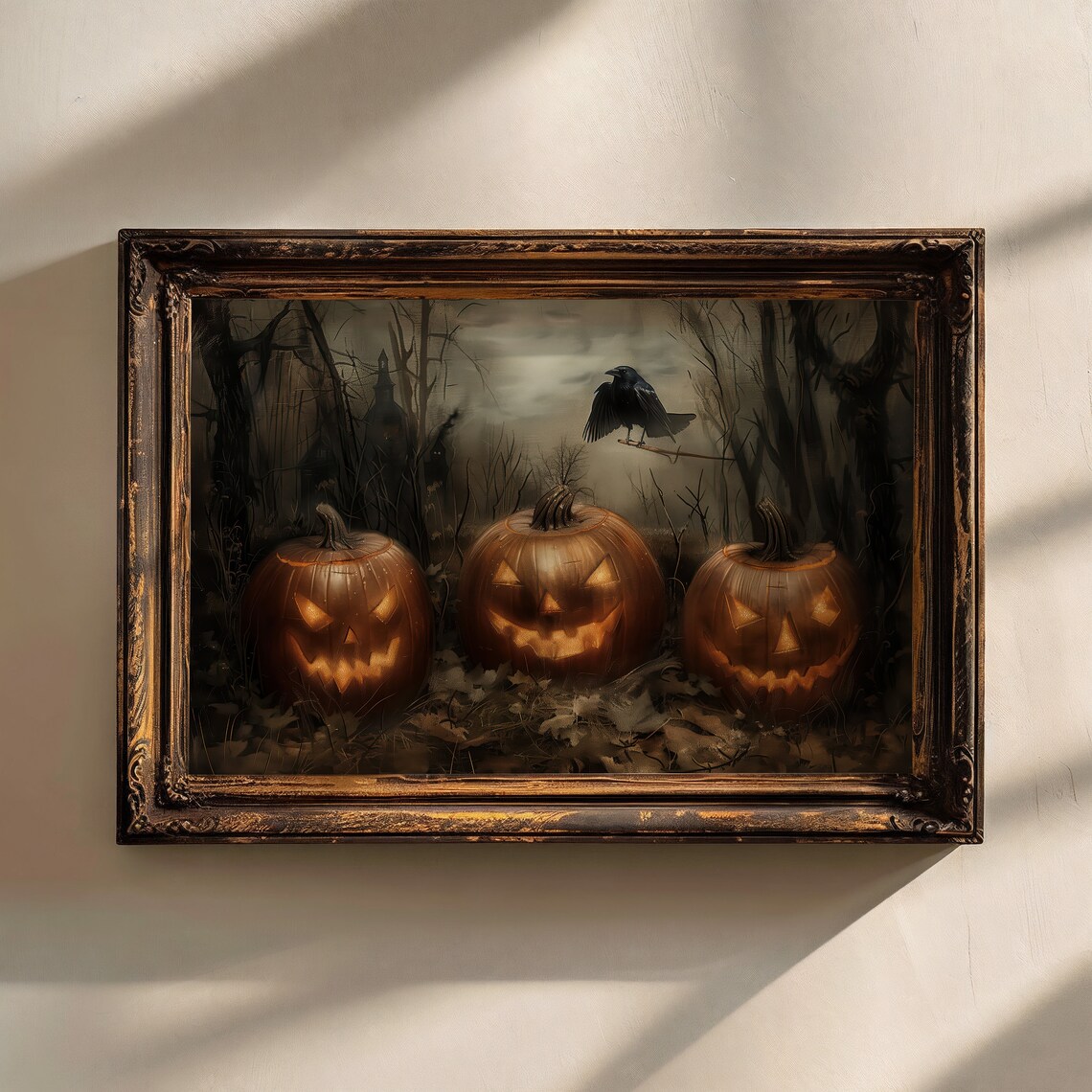 Jack O Lanterns Dark Forest Crow Halloween Gothic Moody Oil Painting Poster - Image 5