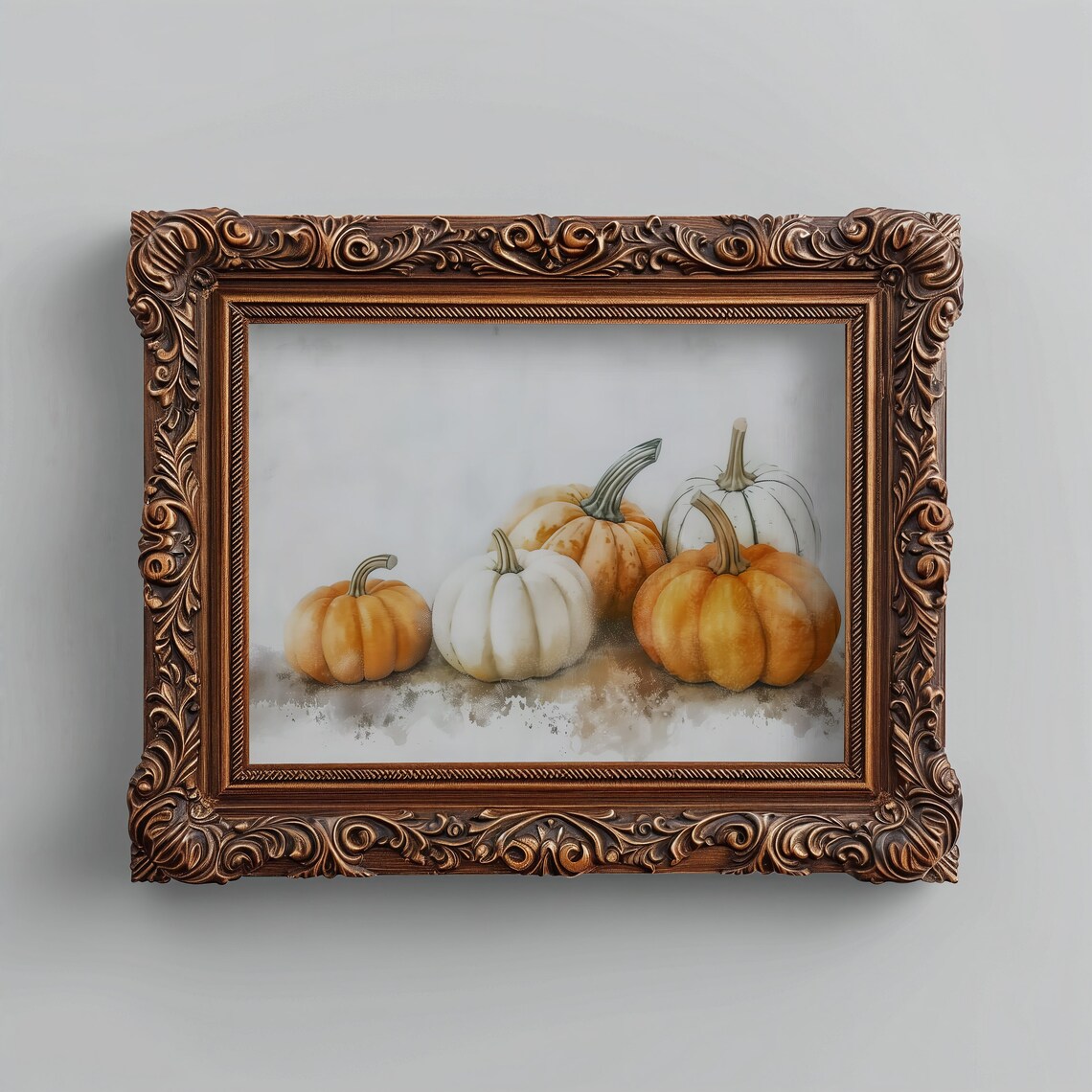 Orange And White Pumpkins Fall Watercolor Still Life Art Print - Image 5