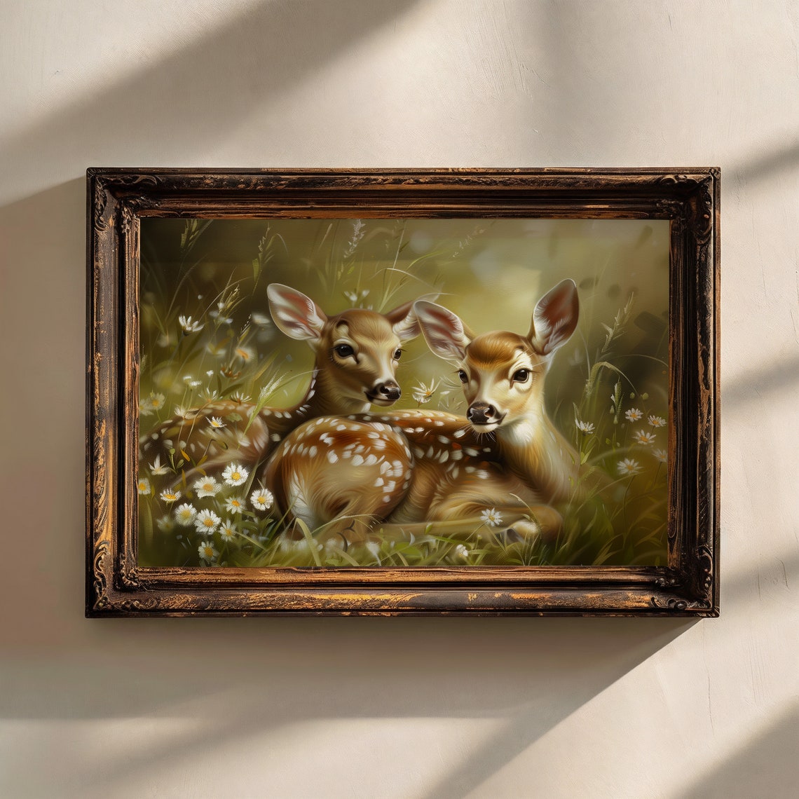 Two Spotted Fawns Resting Among Daisies Woodland Nursery Art Print - Image 3