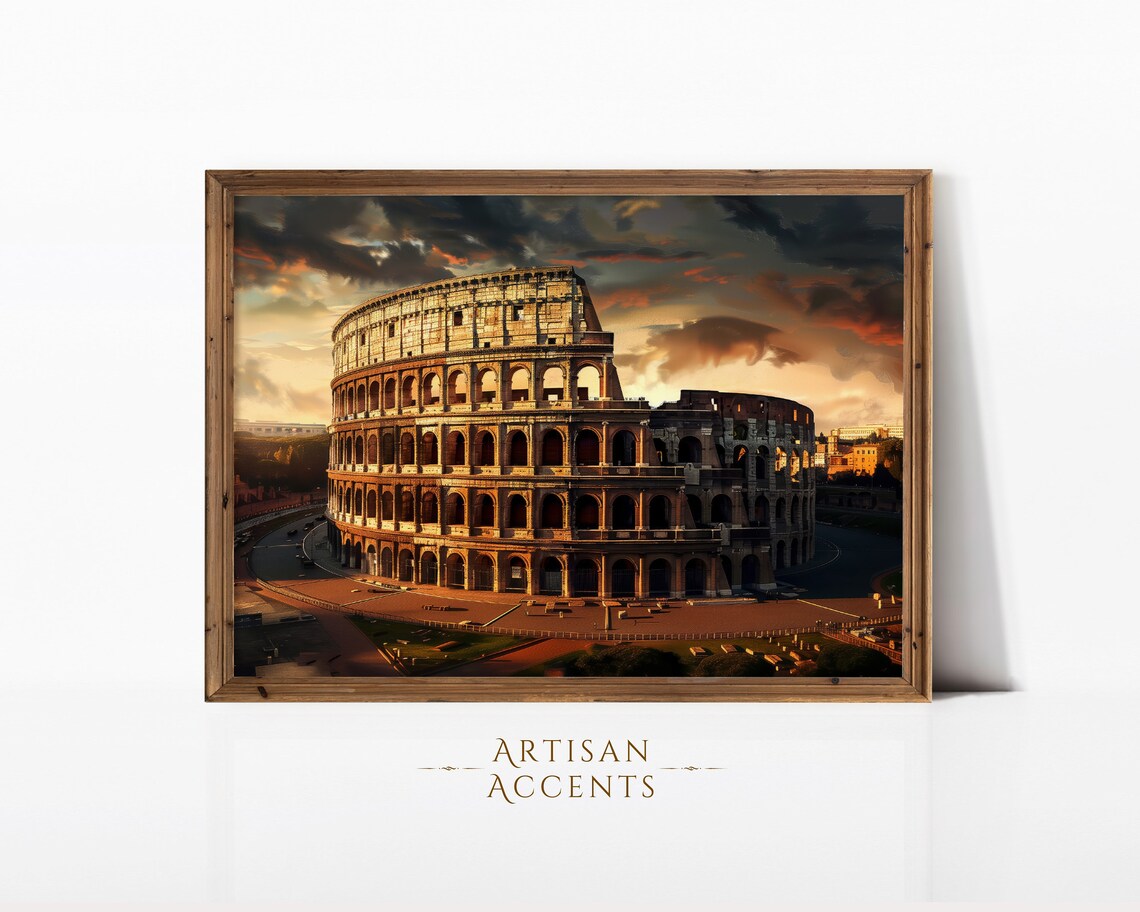 Rome Italy Colosseum At Sunset Ancient Monument Golden Skyline Poster