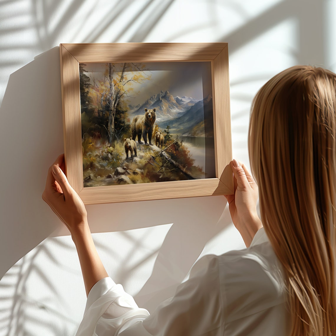 Mama Bear With Two Cubs Autumn Mountain Wilderness Painting Print - Image 3