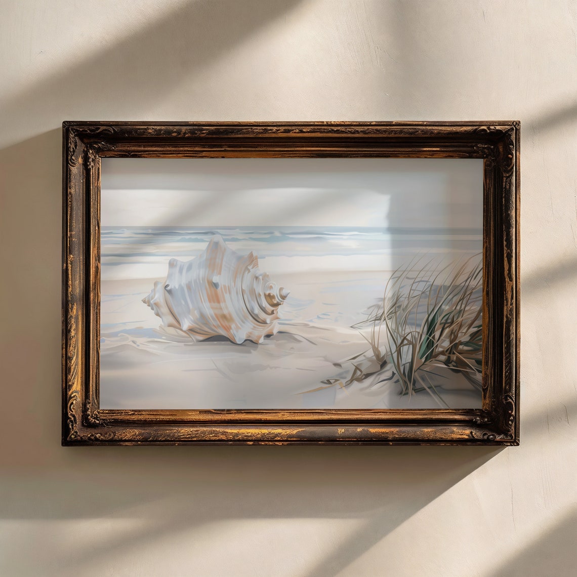 Seashell On Sandy Beach Ocean Waves Serene Coastal Still Life Print - Image 5