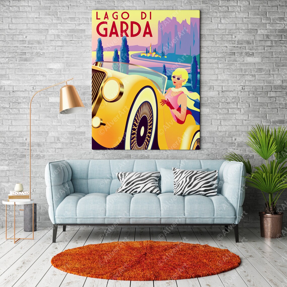 Lago di Garda Retro Art Deco Woman Vintage Car Lakeside Poster - Image 2