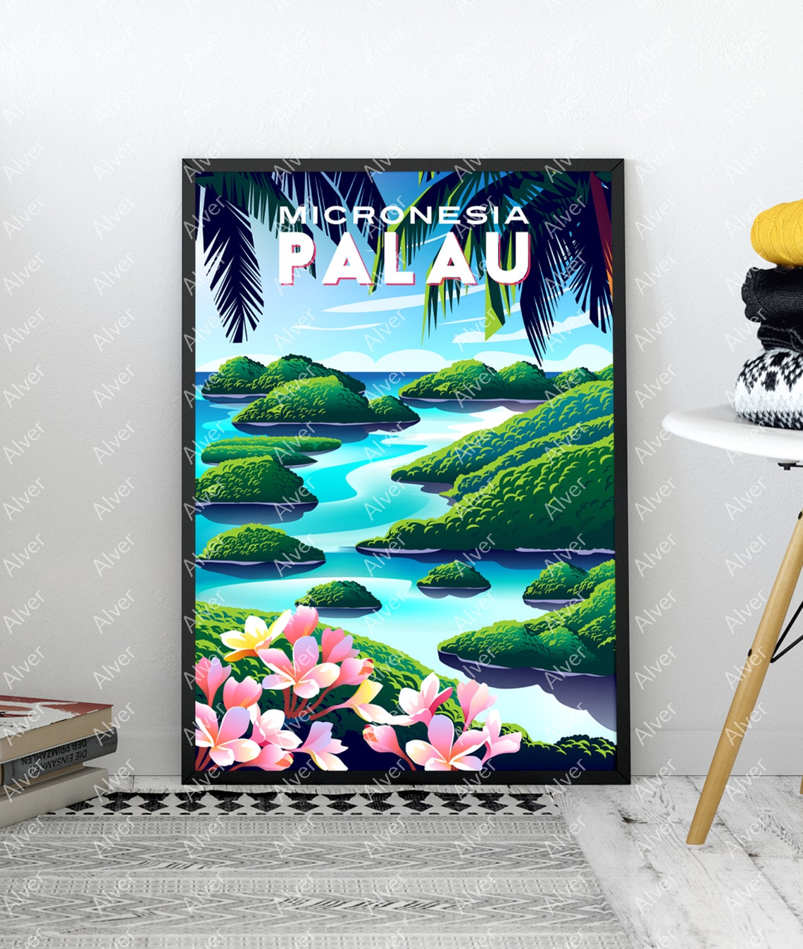 Palau Micronesia Emerald Rock Islands Lagoon Tropical Travel Poster - Image 3
