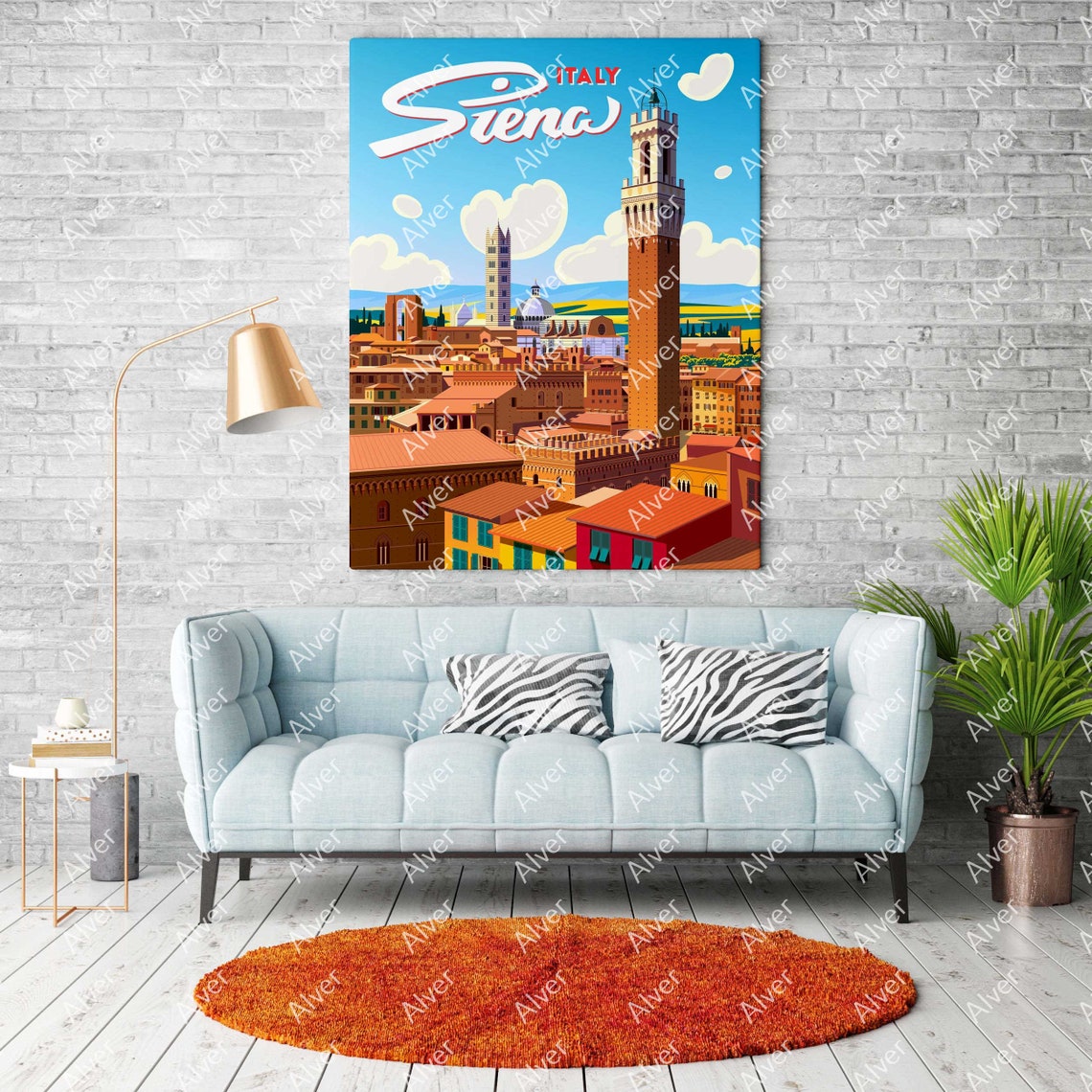 Siena Italy Torre del Mangia Tuscan Old Town Retro Travel Poster - Image 2
