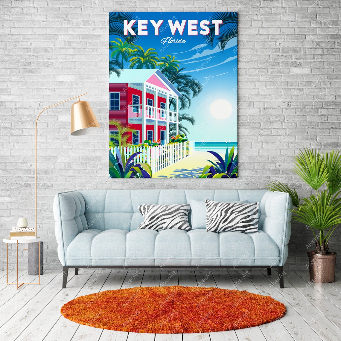 Key West Florida Colorful House Picket Fence Palm Beach Poster - Image 2